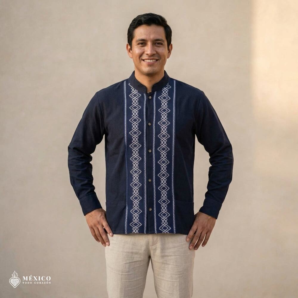 Traditional Mexican Embroidered Long Sleeve Shirt – Artisan Cultural Style